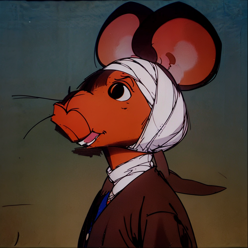 00592-2573347679-(Anthropomorphic Mouse_1.5), Long mouth,He had bandages around his head,1ears,looking to the side,.png